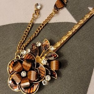 ✨ Elegant Brown Floral Hair Stick with Rhinestones ✨